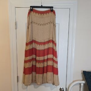 Apostrophe Red and Beige A-Line Skirt